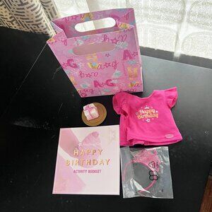 American Girl Happy Birthday goody bag for girls cake plate tiara doll shirt